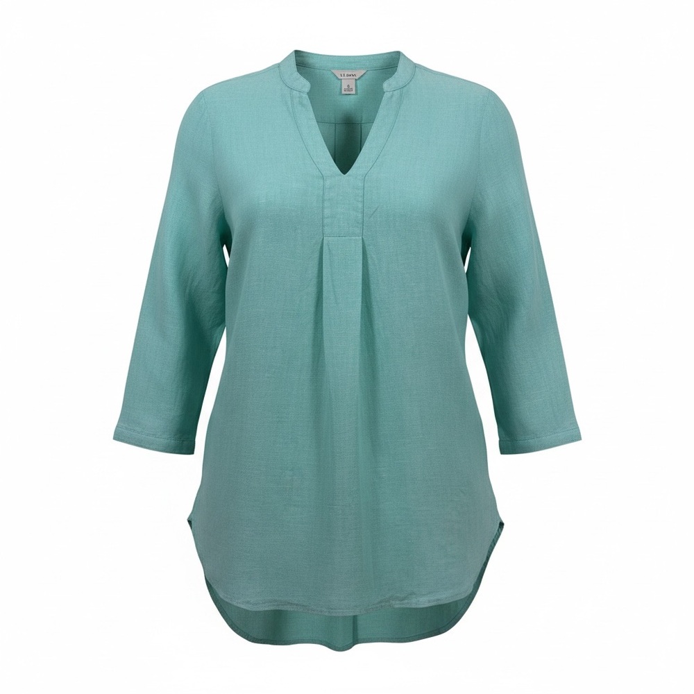 L.L.Bean Split V-Neck Linen Tunic Women’s Small Teal Lightweight 3/4 Sleeve
